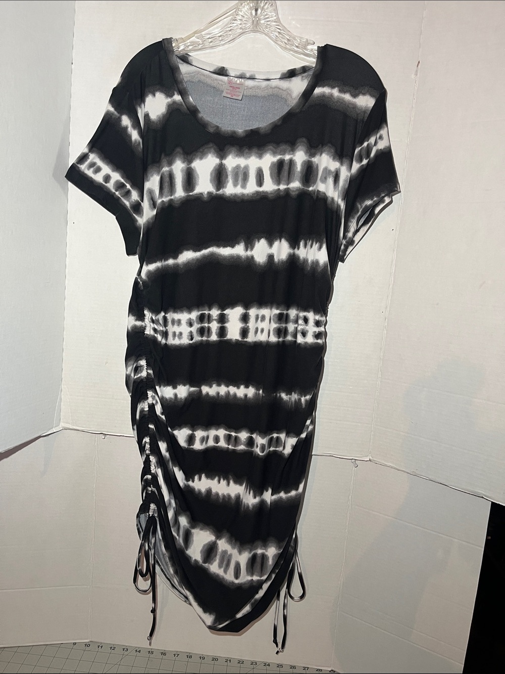 No Boundaries Black & White Tie-Dye Ruched Maxi Dress